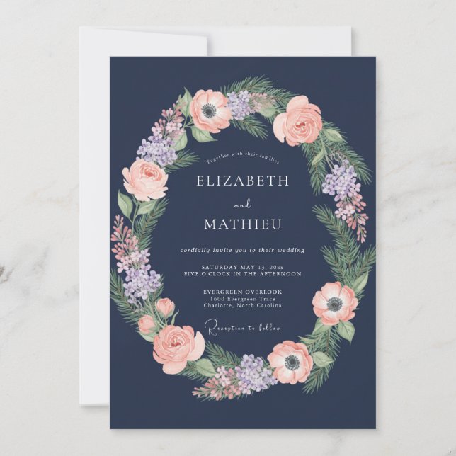 Convites Casamento Meia-Noite Âmbar Ranunculus Cinza Eucali (Frente)