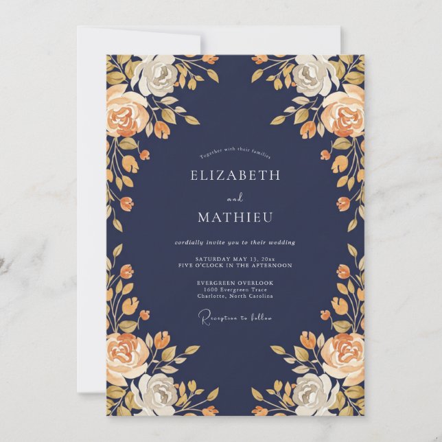 Convites Casamento Meia-Noite Âmbar Ranunculus Salvia (Frente)