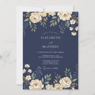 Convites Casamento Meia-Noite Champanhe Folhagem Salvia