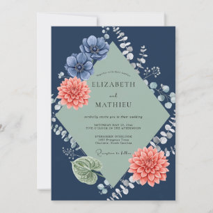 Convites Casamento Meia-Noite Coral Dahlia