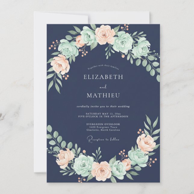Convites Casamento Meio da Noite Hortênsia Grey Eucalipto (Frente)