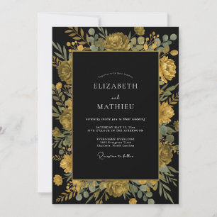 Convites Casamento Meio da Noite Ocre Ranunculus Eucalipto