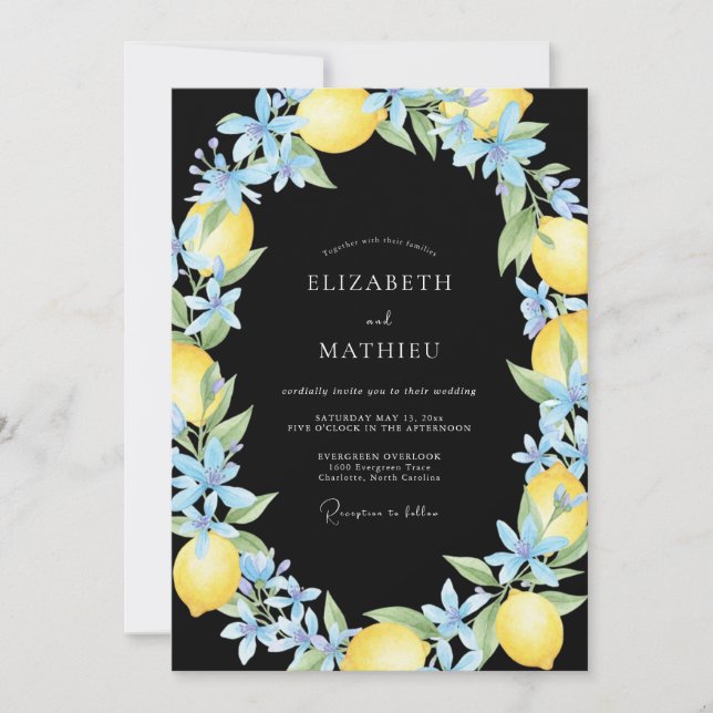 Convites Casamento Meio-Lemão Azul Eucalipto (Frente)