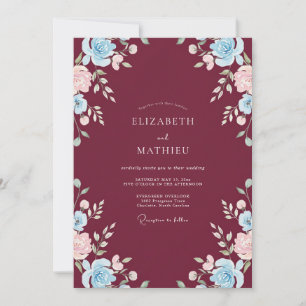 Convites Casamento Merlot Azure Ranunculus Eucalipto