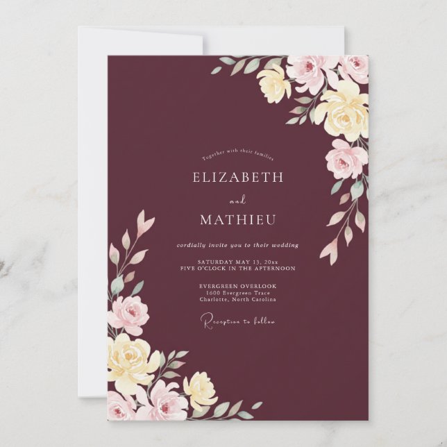 Convites Casamento Merlot Blush Ranunculus Eucalipto (Frente)