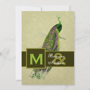 Convites Casamento Metálico de Pavão Verde Elegante