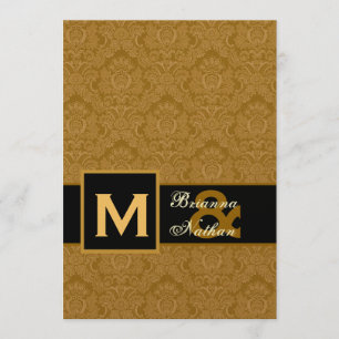 Convites Casamento Metálico DOURADO Elegante Damask Premiu