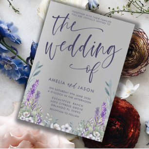 Convites Casamento Metálico Floral e Silver Roxo Moderno