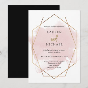 Convites Casamento Metropolitano Faux Dourado e Blush