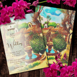 Convites Casamento Mexicano Colorful Rustic Village Fountai