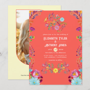 Convites Casamento Mexicano Fiesta Floral Laranja/Cream ao