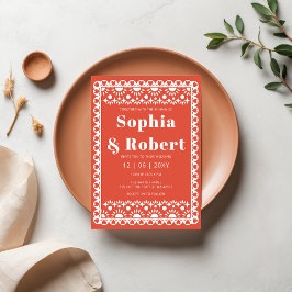 Convites Casamento Mexicano Fiesta Red Papel Picado Boho
