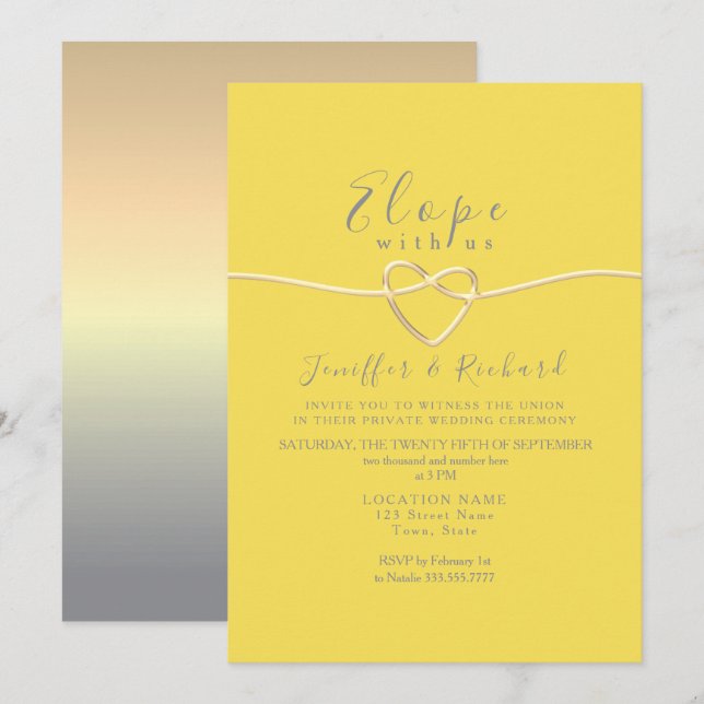 Convites Casamento Micro Amarelo e Cinza (Frente/Verso)