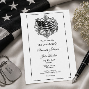Convites Casamento Militar com Bandeira Americana Minimalis