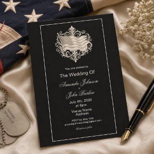 Convites Casamento Militar Elegante com Bandeira Americana