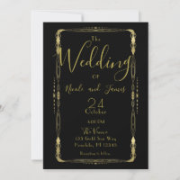 Casamento Minimal Retro Vintage Preto e Dourado De
