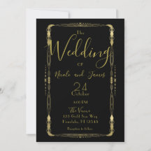 Casamento Minimal Retro Vintage Preto e Dourado De