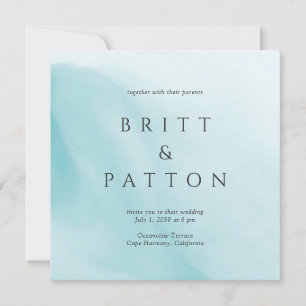 Convites Casamento Minimalista Abstrato em Verde Azul Moder