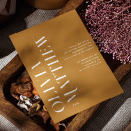 Convites Casamento minimalista amarelo da mostarda + detalh