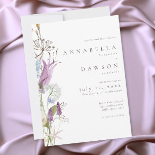 Convites Casamento Minimalista Aquarela Flor Silvestre Roxa
