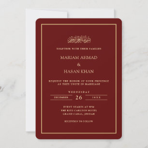 Convites Casamento Minimalista Árabe Dourado Burgundy