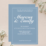 Convites Casamento Minimalista Azul e Branco Moderno bonito<br><div class="desc">convites de casamento casuais bonito,  modernos,  minimalistas e modernos design apresenta uma paleta colorida de fundo azul de lago glaciar de 2022 com blocos de texto personalizáveis brancos em fontes modernas</div>