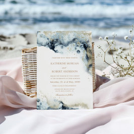 Convites Casamento Minimalista Azul e Dourado