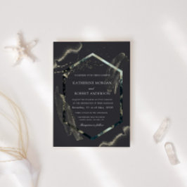 Convites Casamento Minimalista Azul e Dourado