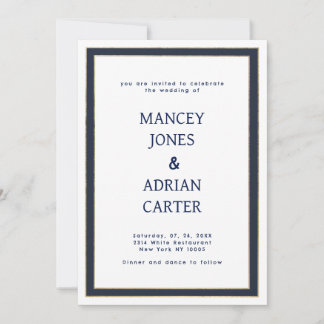 Convites Casamento minimalista azul marinho branco dourado