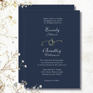 Convites Casamento Minimalista Azul Marinho Dourado Branco