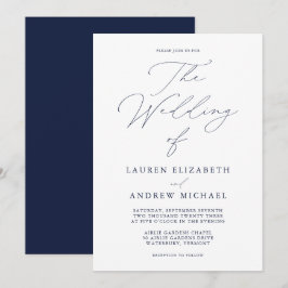 Convites Casamento Minimalista Azul Moderno e Marinho Elega