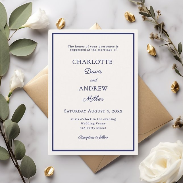 Convites Casamento minimalista azul naval marfim (Criador carregado)