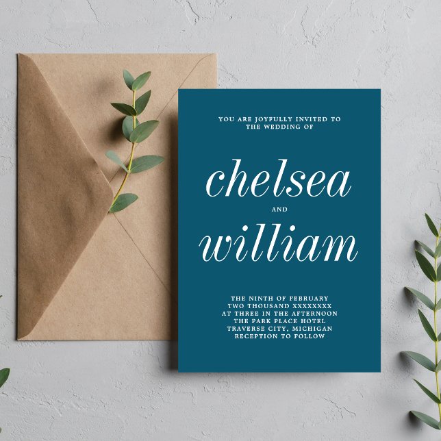 Convites Casamento Minimalista Azul Neptune 2 Verdadeiro (Criador carregado)