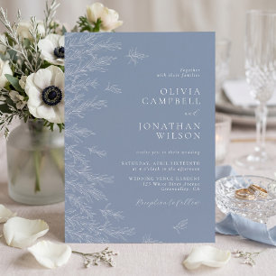 Convites Casamento Minimalista Azul Poeira Moderno