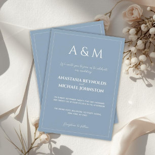 Convites Casamento minimalista azul poeirento moderno
