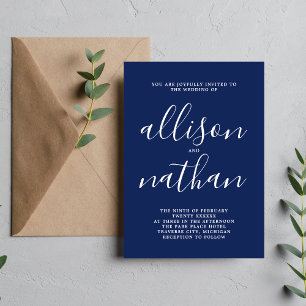 Convites Casamento Minimalista Azul Tinta 1 Verdadeiro