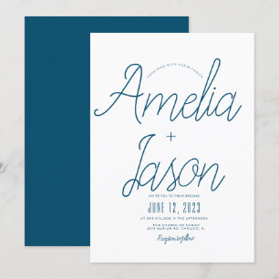 Convites Casamento Minimalista Azul + Tipo de Letra Branco