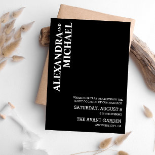 Convites Casamento Minimalista Baseado em Texto Preto e Bra