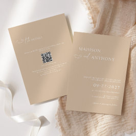 Convites Casamento Minimalista Bege Código QR RSVP Tudo Em