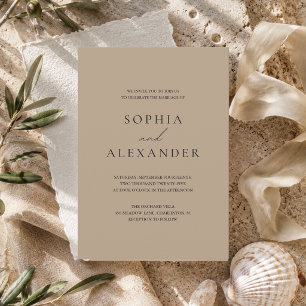 Convites Casamento Minimalista Bege Moderno Elegante