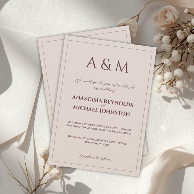 Convites Casamento minimalista bege simples moderno (Criador carregado)