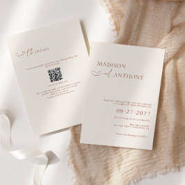 Convites Casamento Minimalista Boho Código QR RSVP Tudo Em