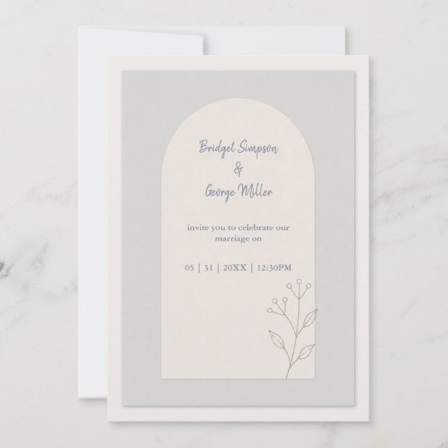 Convites Casamento minimalista botânico em azul sage (Frente)