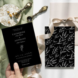 Convites Casamento minimalista botânico preto moderno