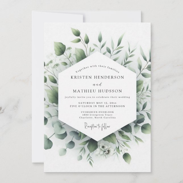 Convites Casamento Minimalista Botânico Salvia (Frente)