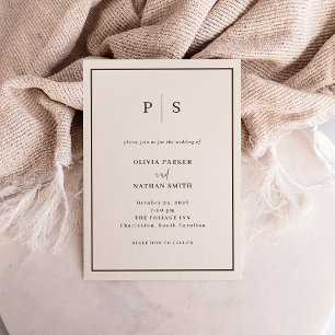 Convites Casamento Minimalista Branco Cremoso e Marrom Chic