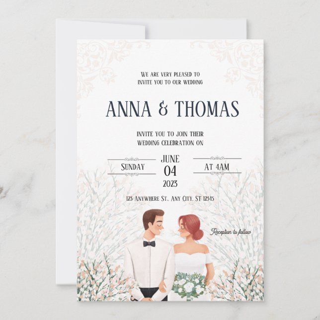 Convites Casamento Minimalista Branco Elegante (Frente)