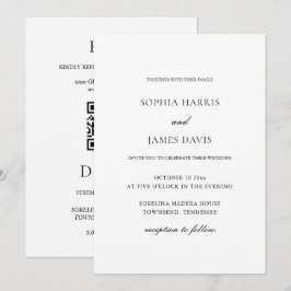 Convites Casamento minimalista branco elegante, tudo em um