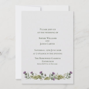 Convites Casamento Minimalista Branco Limpo Cardo Escocês