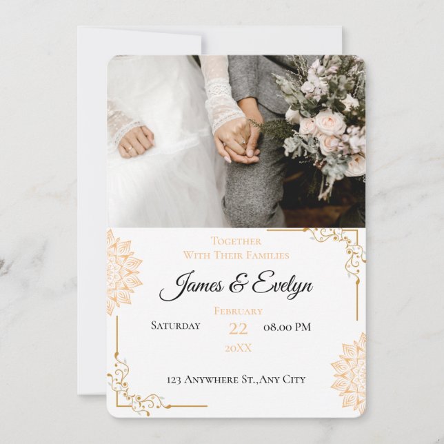 Convites Casamento minimalista branco marrom (Frente)